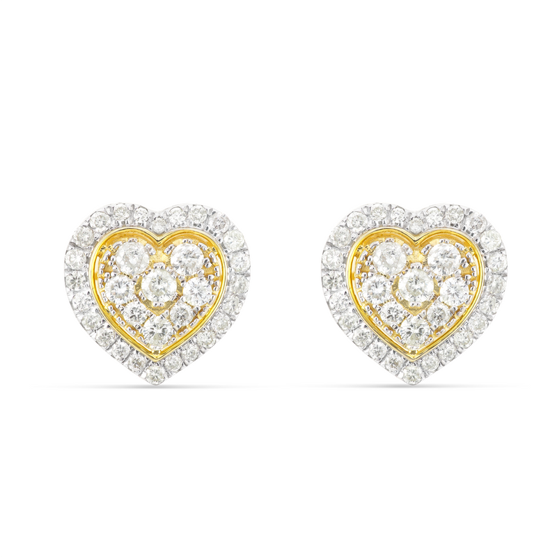 14K Gold 1.33CT Diamond Bilevel Heart Stud Earrings