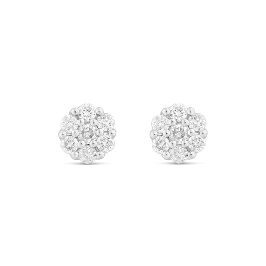 14 Karat White Gold Natural Diamond Flower Stud Earrings 0.30 cts
