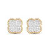 14K Gold .50CT Pave Diamond Clover Flower Stud Earrings