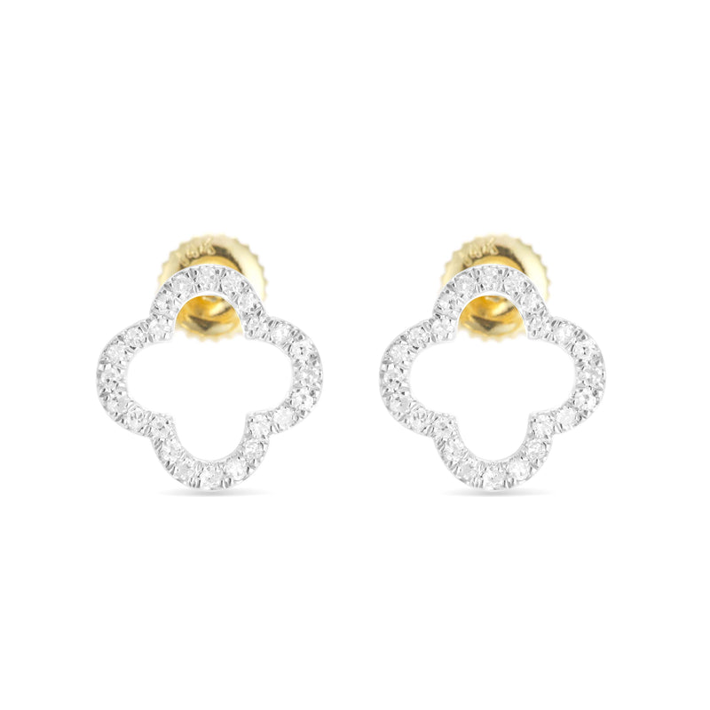 14K Gold .20CT Diamond Clover Flower Stud Earrings