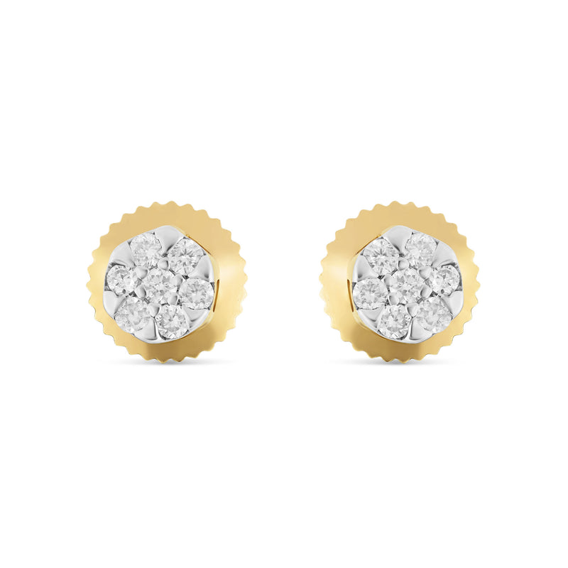 0.15 CT 14K Gold Flower Set Diamond Stud Earrings