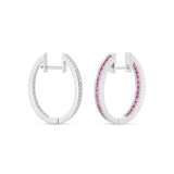 14k White Gold Emerald Cut Ruby & Diamond Hoop Earrings