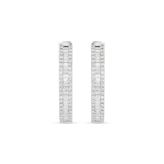 14K White Gold Baguette Diamond Hoop Earrings