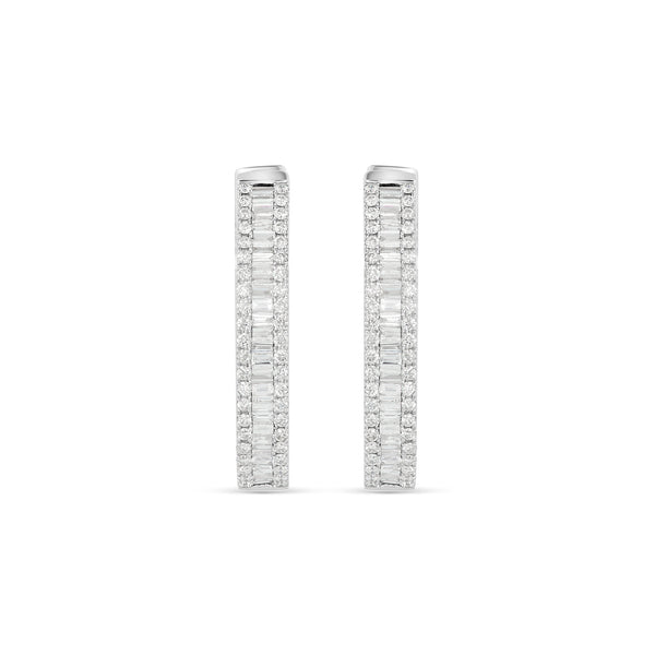 14K White Gold Baguette Diamond Hoop Earrings