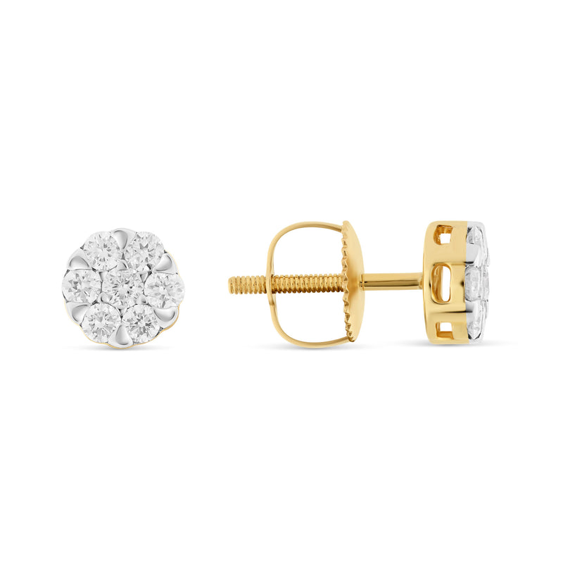 1/2 CT Flower Set Bezel Set Diamond Stud Earrings
