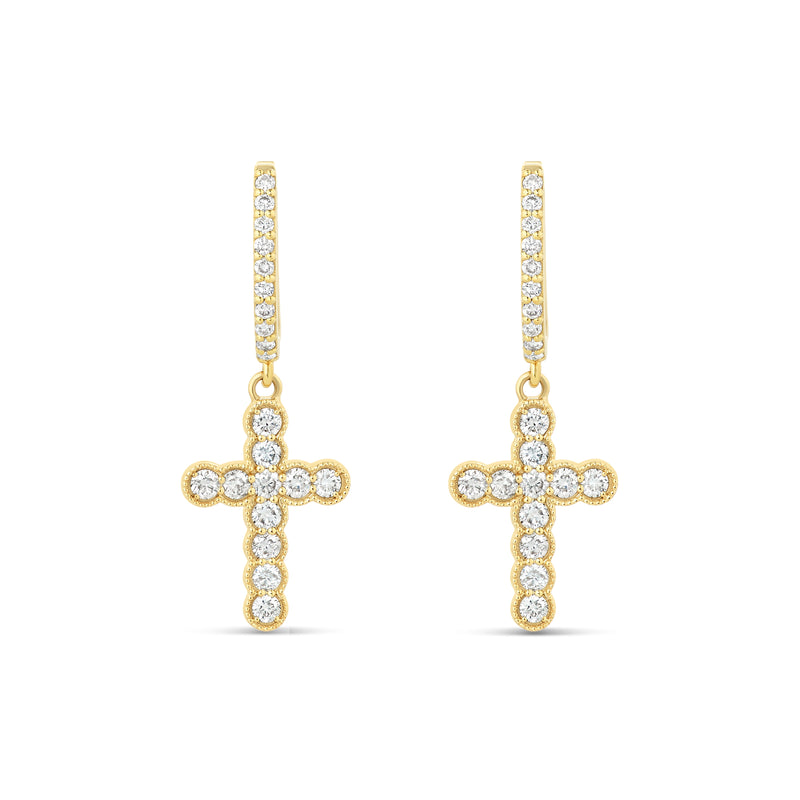 14k Gold Cross Diamond Huggie Earrings