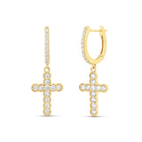 14k Gold Cross Diamond Huggie Earrings