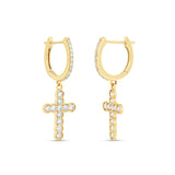 14k Gold Cross Diamond Huggie Earrings