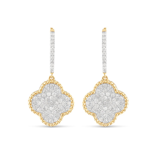 14k Gold Clover Diamond Huggie Earrings