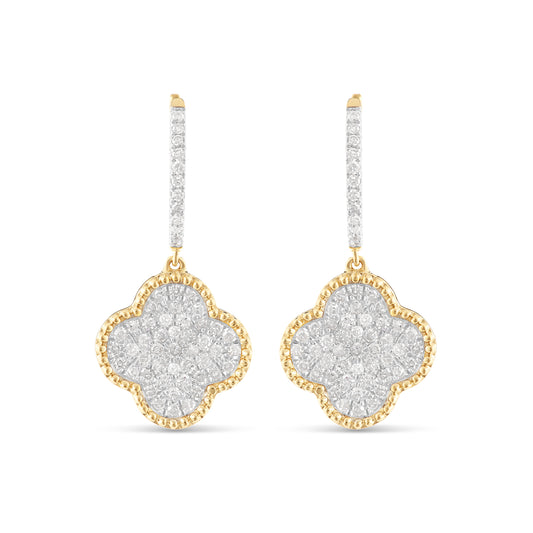 14k Gold Clover Diamond Huggie Earrings