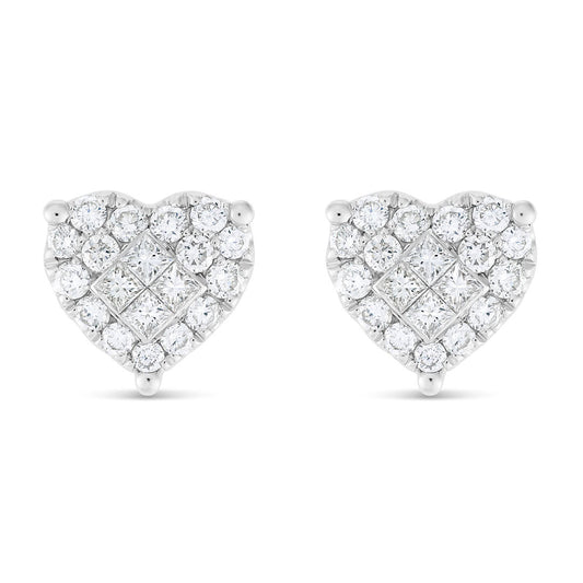 18k Cluster Diamond Heart-Shaped Stud Earrings