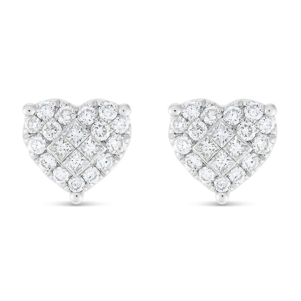 18k Cluster Diamond Heart-Shaped Stud Earrings