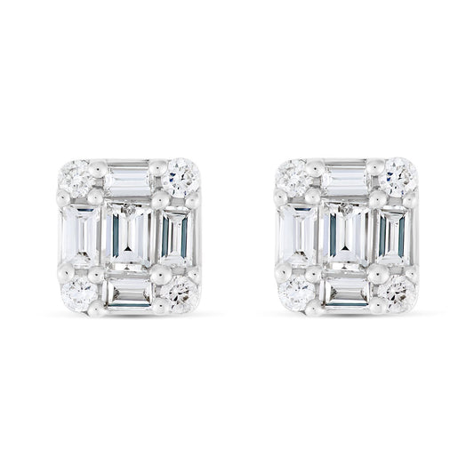 18k White Gold Emerald Illusion Studs
