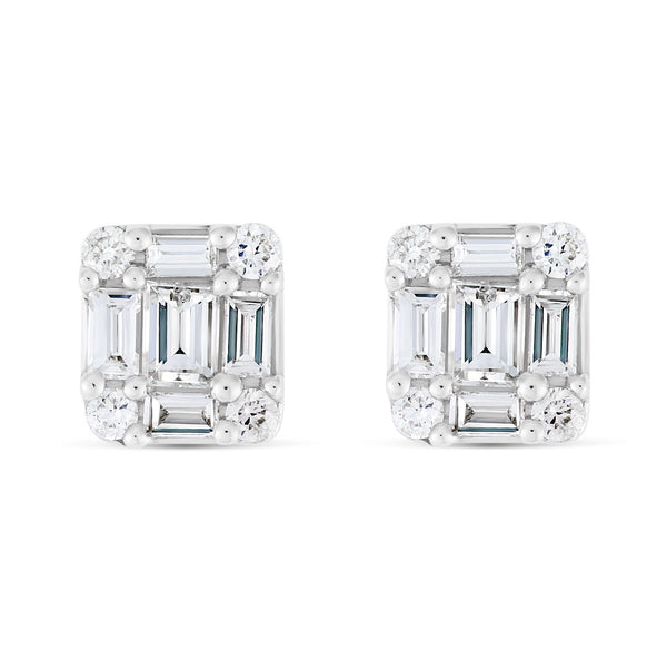 18k White Gold Emerald Illusion Studs