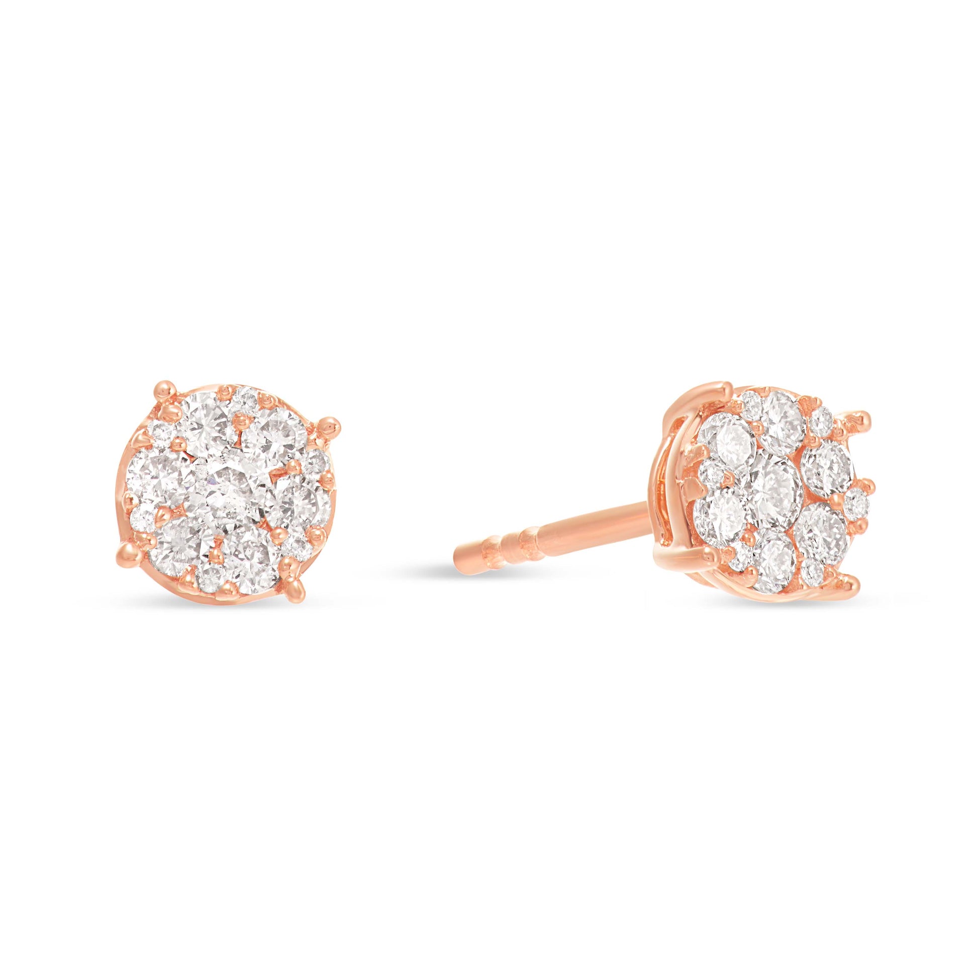 10K Gold 1.13ct Diamond Cluster Stud Earrings