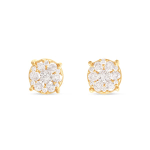 10K Gold 1.13ct Diamond Cluster Stud Earrings