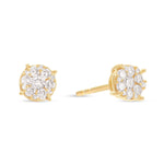 10K Gold 1.13ct Diamond Cluster Stud Earrings