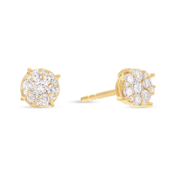 10K Gold 1.13ct Diamond Cluster Stud Earrings