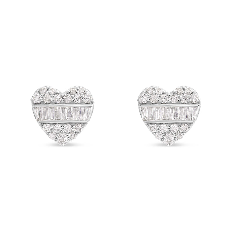 10K White Gold Heart-Shaped Diamond Stud Earrings