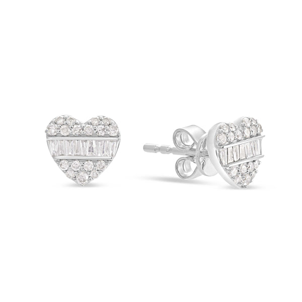 10K White Gold Heart-Shaped Diamond Stud Earrings