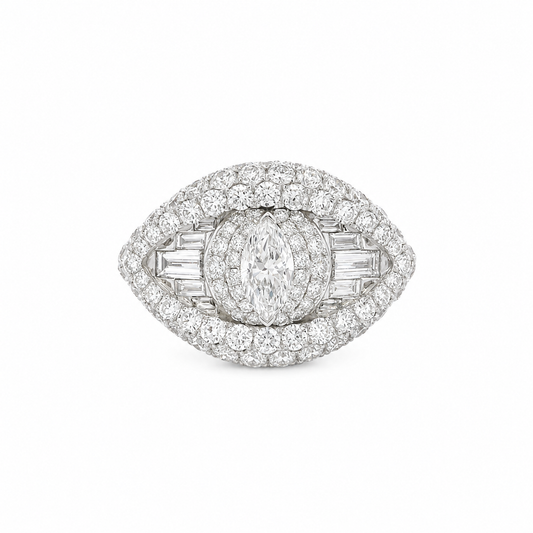 14 Karat White Gold Diamond Eye Ring