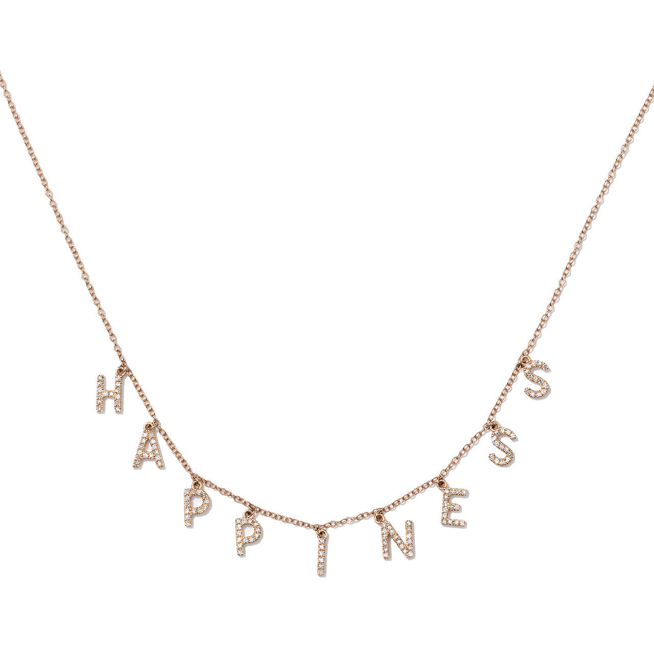 18K Rose Gold Dangling "Happiness" Charm Necklace