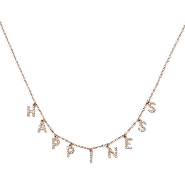 18K Rose Gold Dangling "Happiness" Charm Necklace