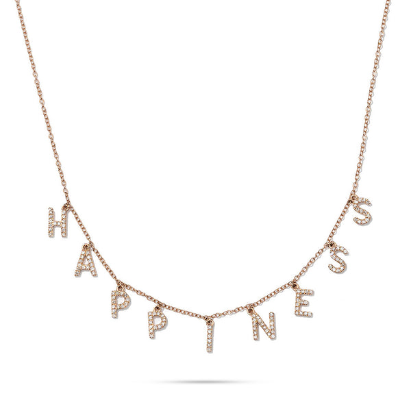 18K Rose Gold Dangling "Happiness" Charm Necklace