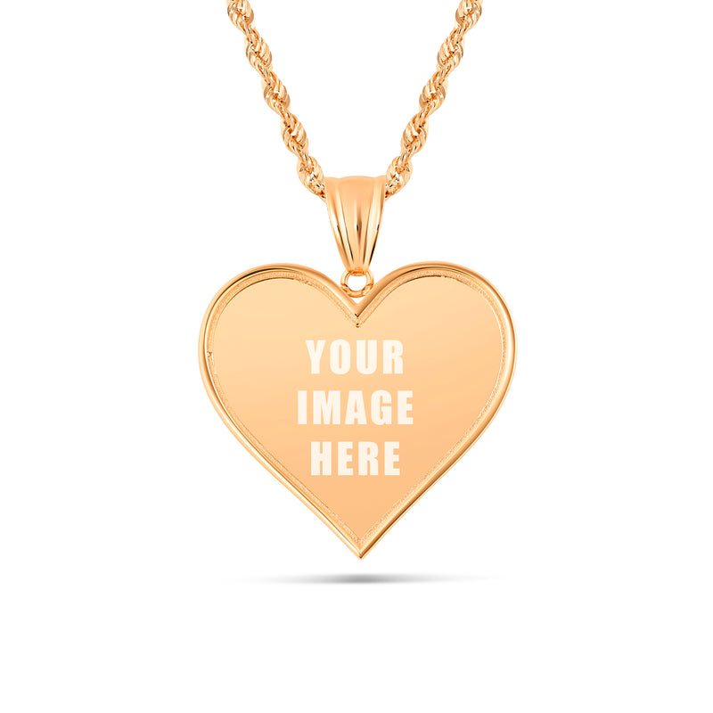 14K Gold Large Heart Picture Pendant