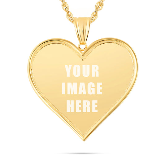 14K Gold Large Heart Picture Pendant