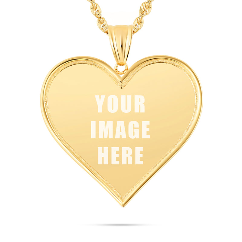 14K Gold Large Heart Picture Pendant
