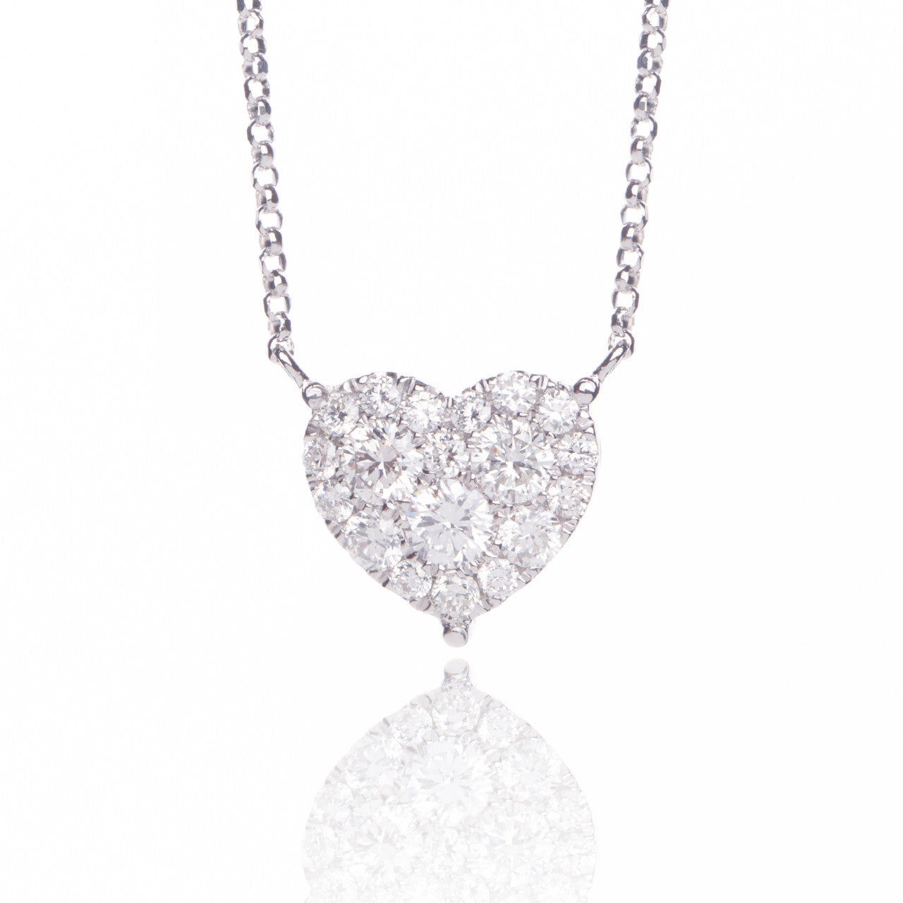 14k White Gold 0.30ct Diamond Cluster Heart Necklace