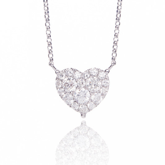 14k White Gold 0.30ct Diamond Cluster Heart Necklace