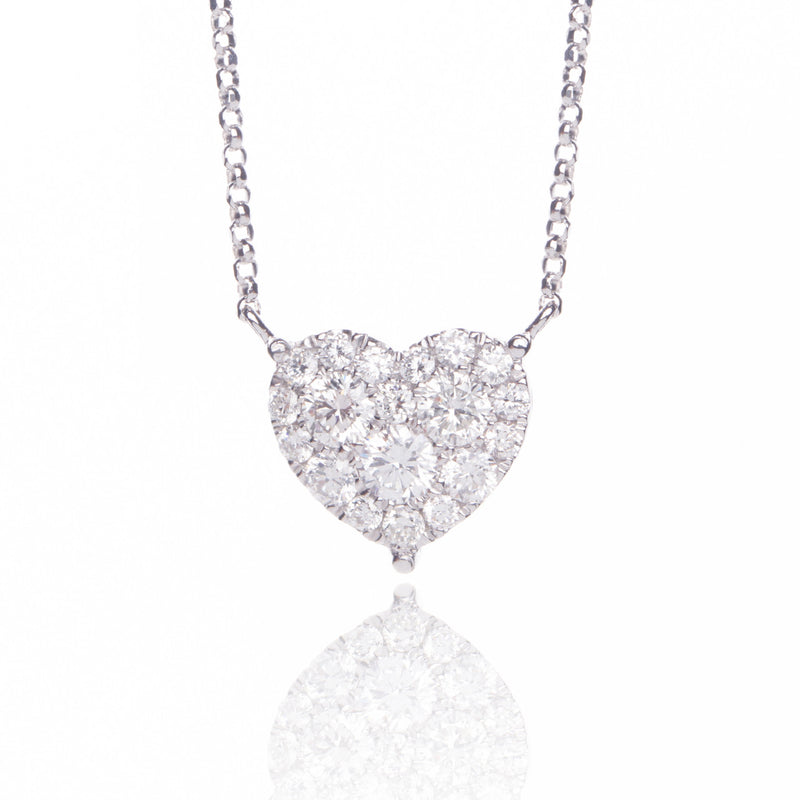 14k White Gold 0.30ct Diamond Cluster Heart Necklace