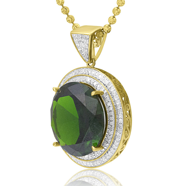 10k Yellow Gold .75ct Diamond Emerald Pendant