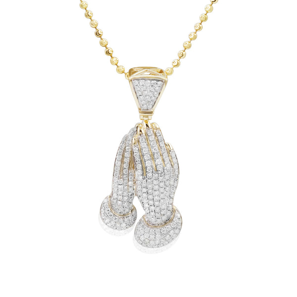 10k Yellow Gold 2ct Diamond Prayer Hand Pendant