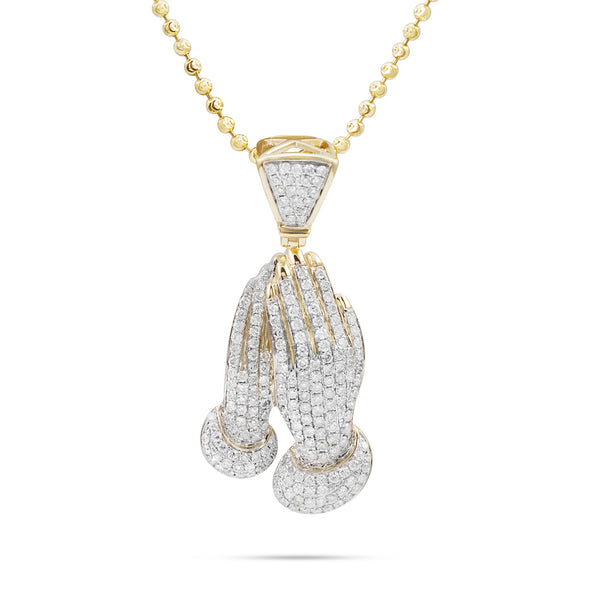 10k Yellow Gold 2ct Diamond Prayer Hand Pendant