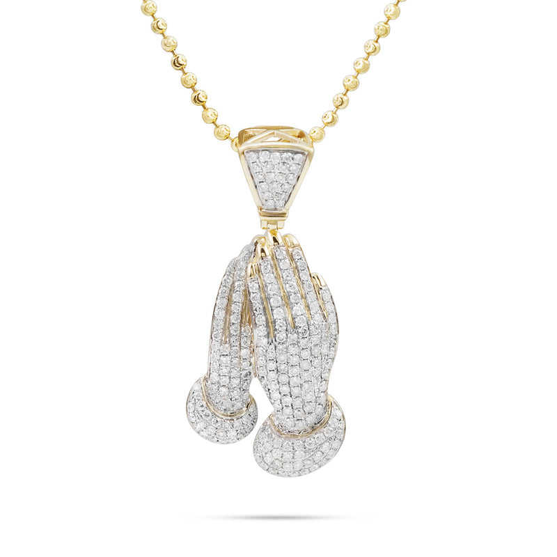 10k Yellow Gold 2ct Diamond Prayer Hand Pendant