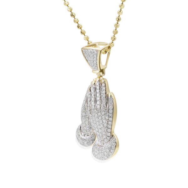 10k Yellow Gold 2ct Diamond Prayer Hand Pendant