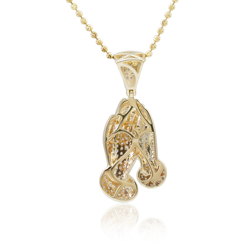 10k Yellow Gold 2ct Diamond Prayer Hand Pendant