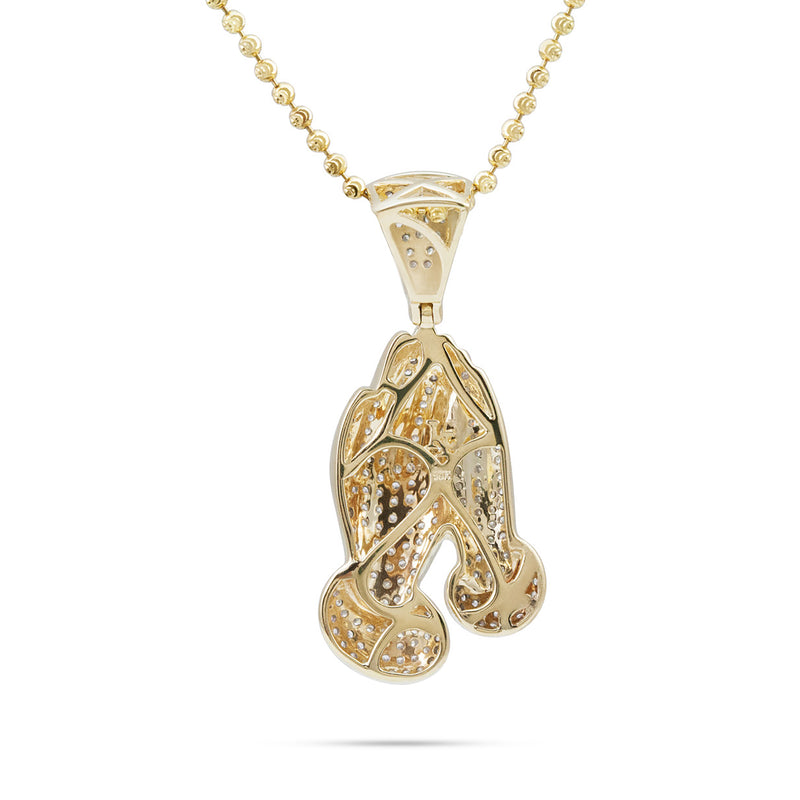 10k Yellow Gold 2ct Diamond Prayer Hand Pendant