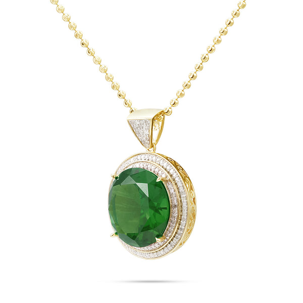 10k Yellow Gold .75ct Diamond Emerald Pendant