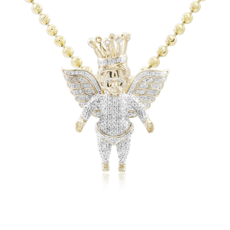 10k Yellow Gold .45ct Diamond Angel with Crown Pendant