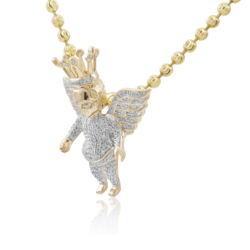 10k Yellow Gold .45ct Diamond Angel with Crown Pendant