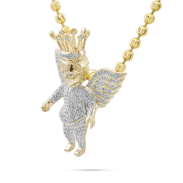 10k Yellow Gold .45ct Diamond Angel with Crown Pendant
