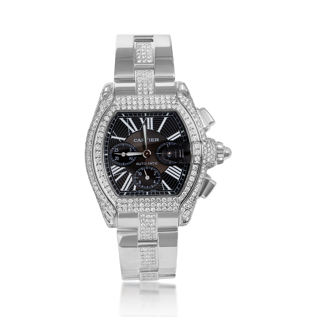 Cartier Roadster Black Dial 12.5ct Diamond Watch