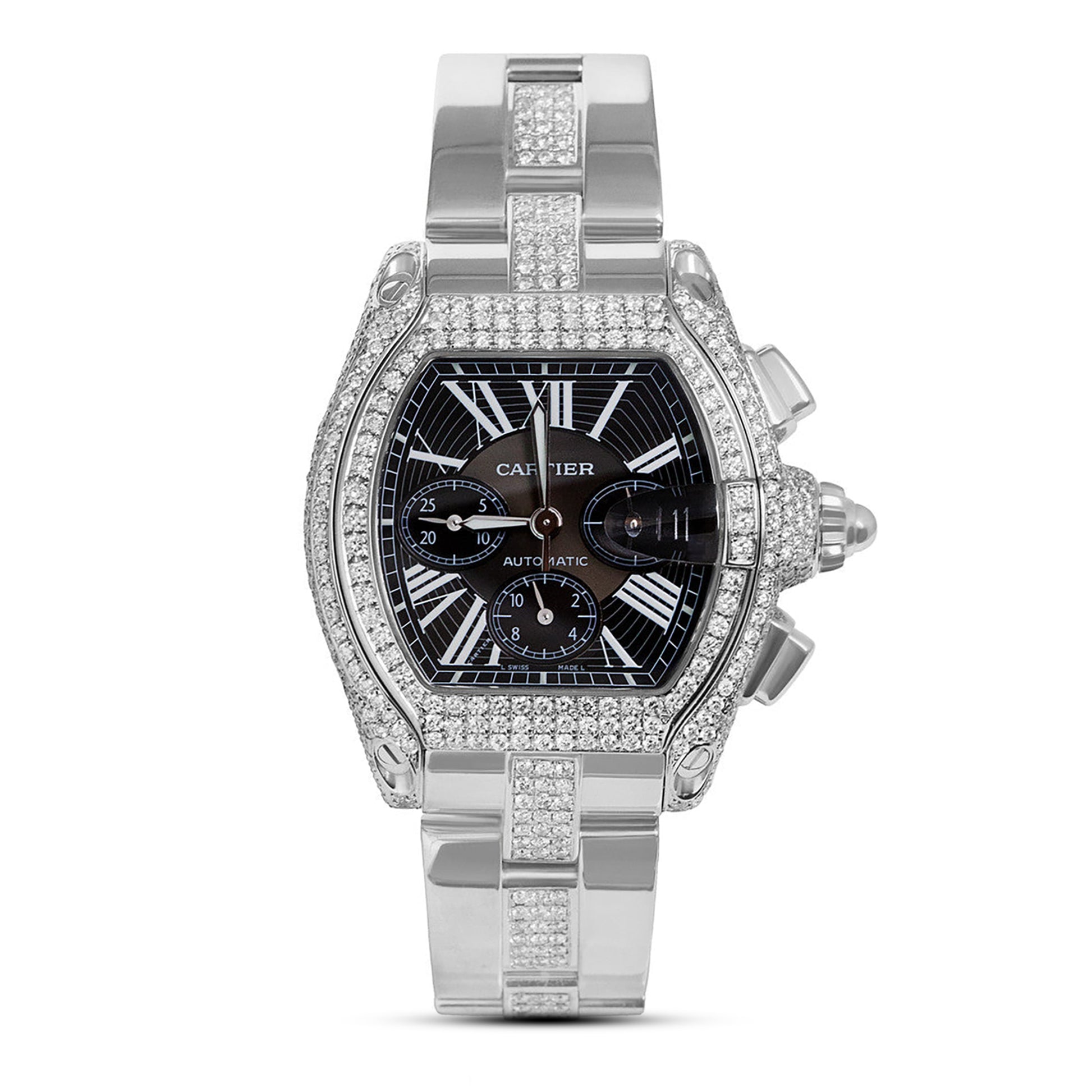 Cartier Roadster Black Dial 12.5ct Diamond Watch