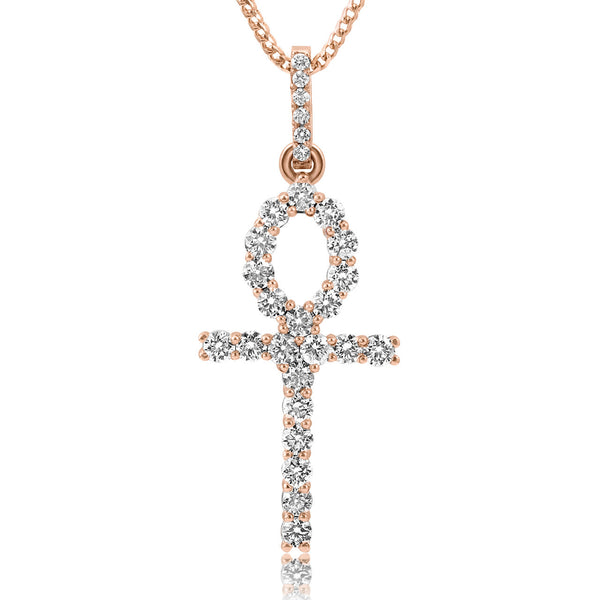 10k Rose Gold 2ct Diamond Ankh Pendant