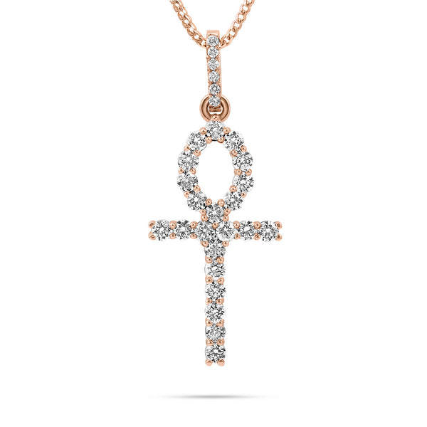 10k Rose Gold 2ct Diamond Ankh Pendant