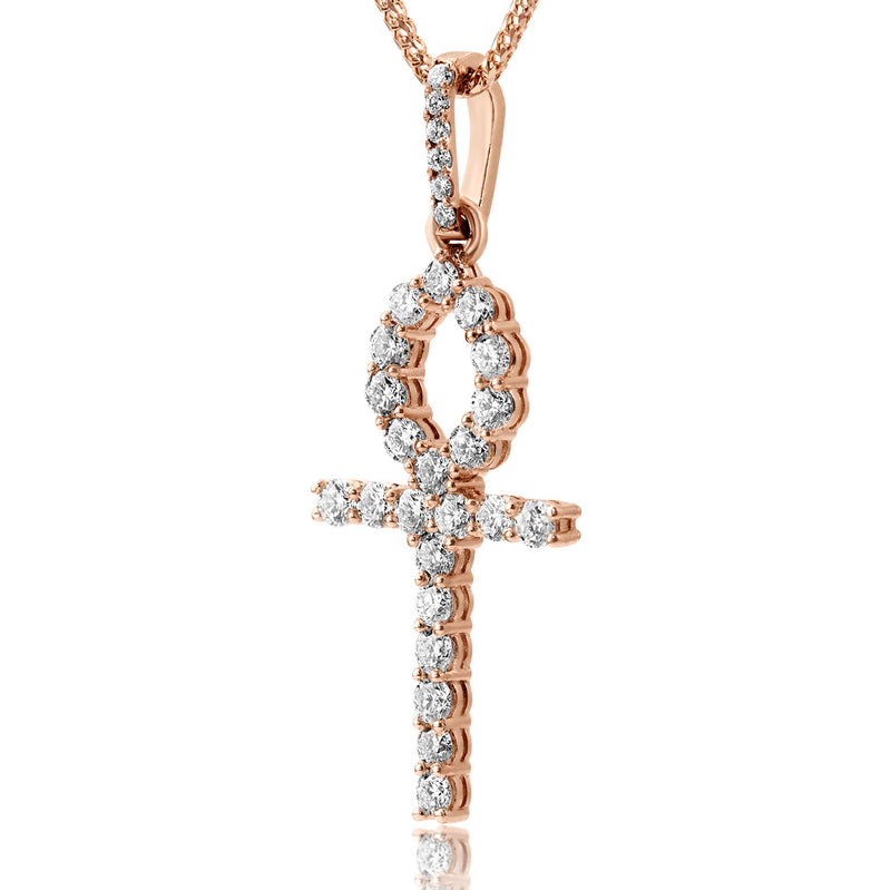 10k Rose Gold 2ct Diamond Ankh Pendant